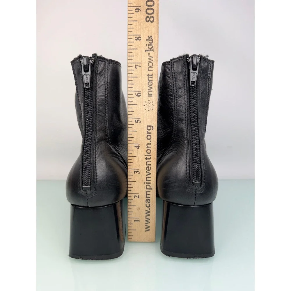 MNG Mango Black Leather Square Toe Ankle Boots Block Heel sz 38 Minimalist 90s - Picture 7 of 11